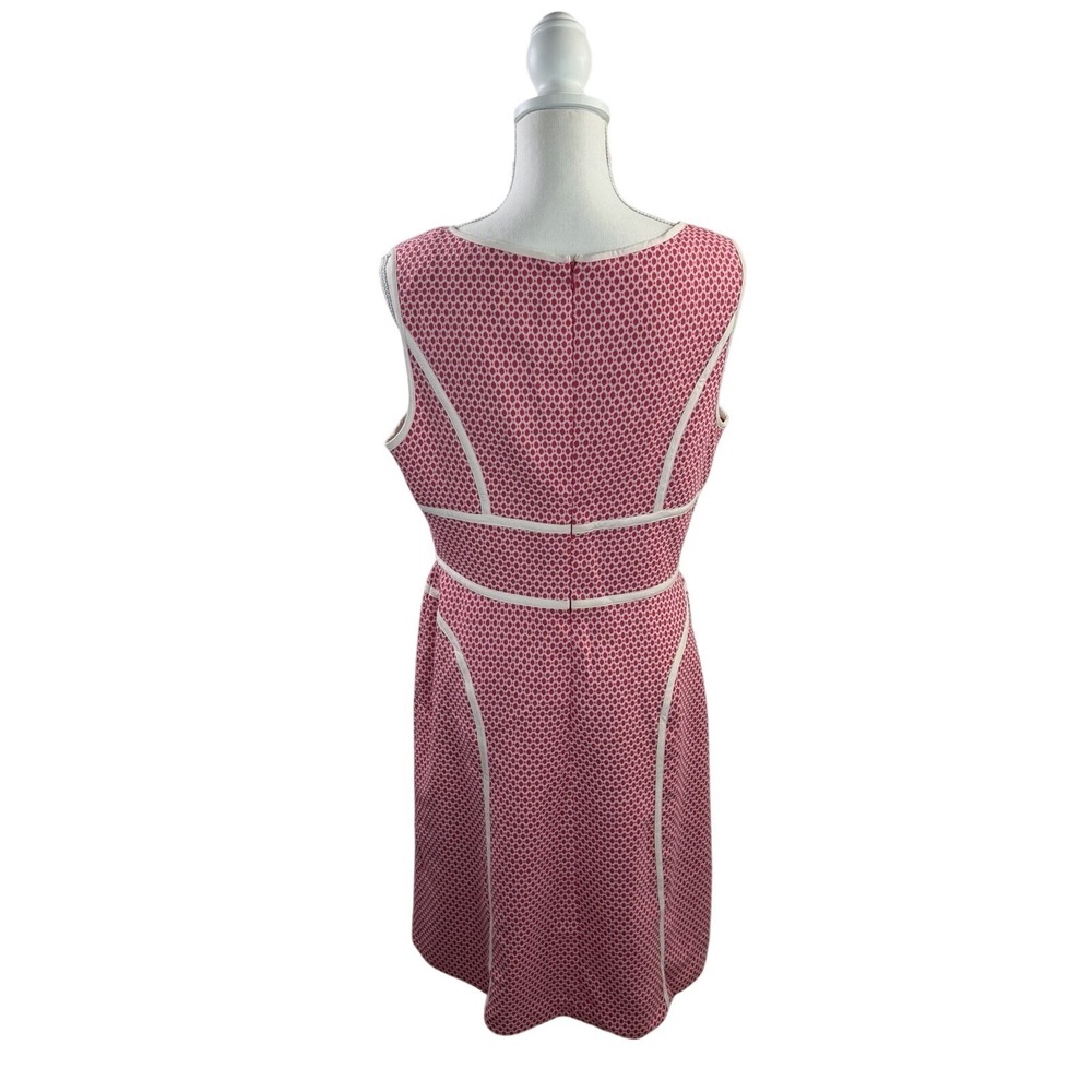 Adrianna Papell Guava Dot Sz 12 Pink White Piping U-Neck Texture Knit Dress $120 - Picture 2 of 10